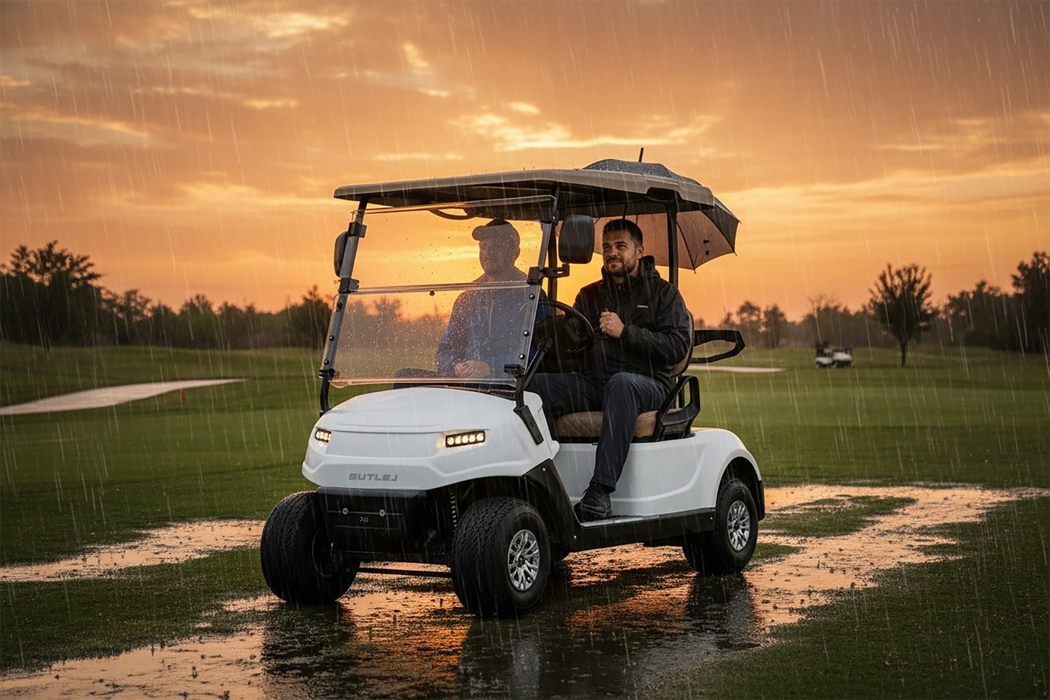 Golf Cart Sunset Rain Players Two Seater