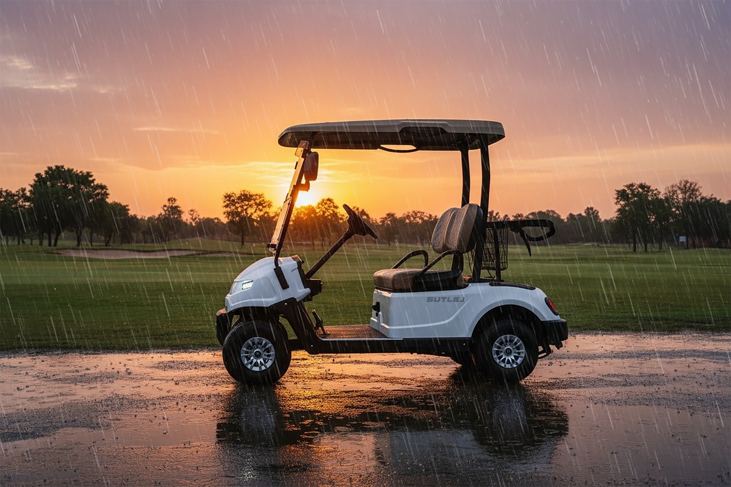 Golf Cart Sunset Rain Two Seater